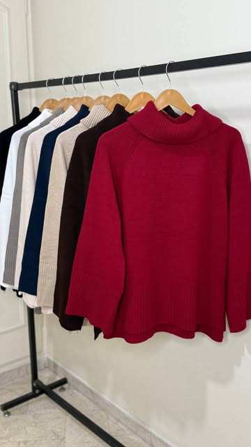 پلیور یقه دوبل بافت اکریل ترک سایز فری (۳۸/۴۸)